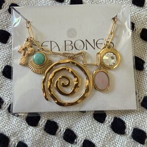 🔘Gold Spiral Charm Necklace with Turquoise and Pink Accents